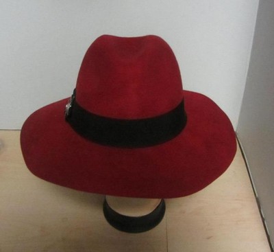 red wide brim fedora hat