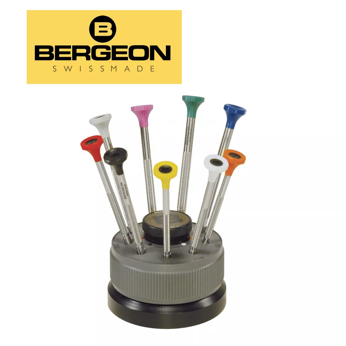 Bergeon 30081-S09, Stainless Steel Screwdrivers in Rotating Stand