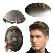 Natural French Lace Human Hair Replecement System Real Light Brown Hairpieces #7