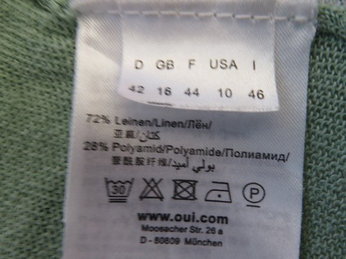 OUI DUCK EGG GRÜN 72 % LEINENMISCHUNG UNI & KONTRAST OFFENE KASKADE CARDIGAN UK 16 - Bild 9 von 12