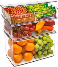 Sorbus 3 Durable Clear Plastic Storage Bins w Lids - Fridge Pantry Organizer