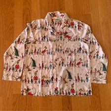 Pottery Barn kids Adult Dr Suess Grinch Flannel Pajama Top Sz Medium