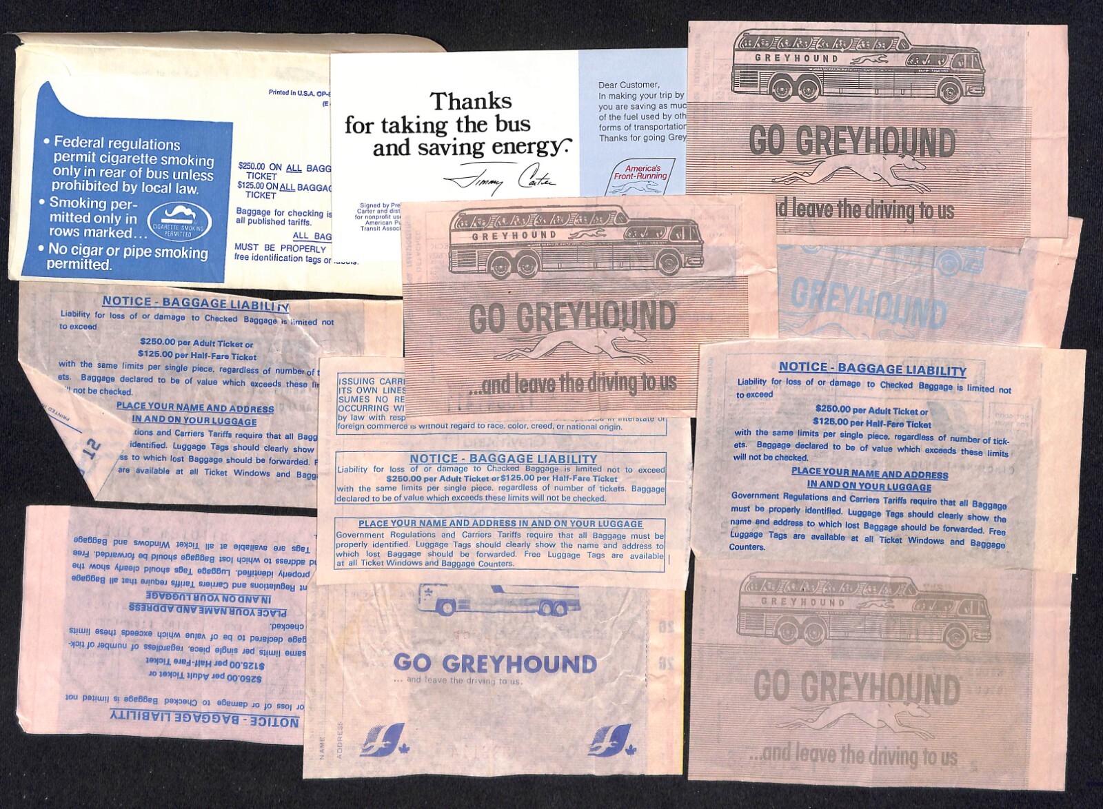 Greyhound Bus Group of 12 Receipts Incl. Env. & 1971 Portland Seattle