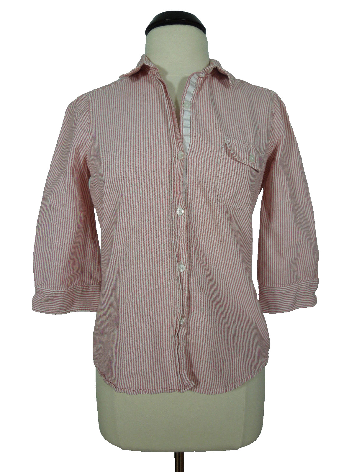 LEVI STRAUSS for Girls Shirt M MEDIUM Women Pink Striped Button Front 3/4 Sleeve