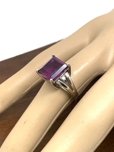 Square Purple Gemstone Diamond Cocktail Ring 10k White Gold Womens Estate Size 6 - Picture 13 of 13