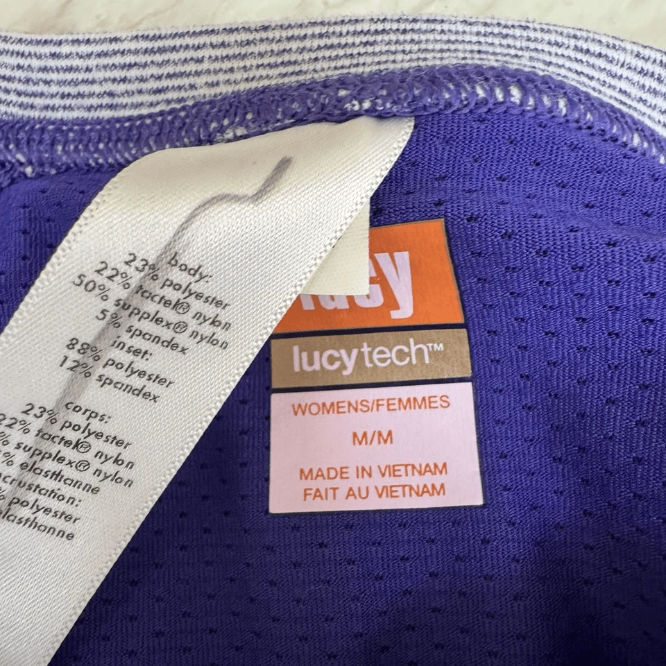 Lucy Tech Striped Ruched Top Womens Medium M Thumb Hole Pullover Crew Shirt - Image 3 of 4