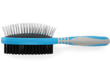 Image of Double Sided Dog Brush. Pin & Bristle. Ergo, Easy Grip Handle. Pet Cat Grooming.