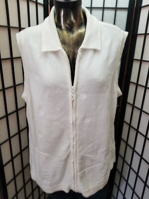 NWT Women's Breckenridge Zip Sleeveless Sweater Size XL White Ivory Snowflakes