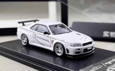 NISSAN SKYLINE GT-R R34 V-SPEC MINES WHITE 1/64 CAR BY MY MODEL