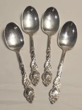 Rogers International 1847 COLUMBIA Set of 4 Silverplate Teaspoons M Monogram
