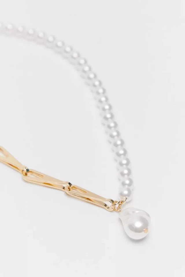 NUEVO Anthropologie Abstracto Perla y Oro Grueso Cadena Collar Gargantilla Joyería Foto 3 de 4