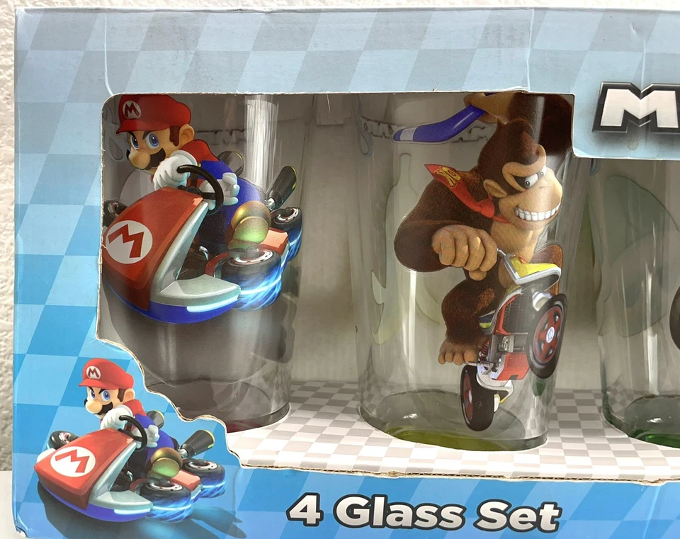New Super Mario Brothers Mario Kart 8 Set of 4 Glasses Hard to Find Rare - Image 2 of 4