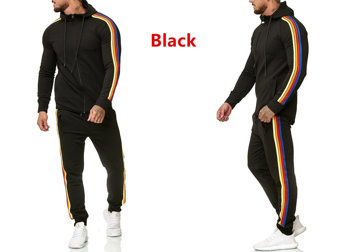 Men Running Casual 2 Piece Tracksuit Pants Hooded Jacket Sweatsuit Sport Set