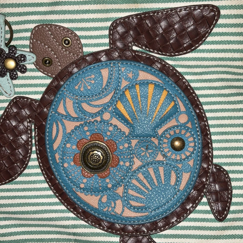 Bolso de Mano Tortuga Chala Grande Bolso para Mamá Bolsillos Compartimentos Algodón Cuero Foto 4 de 4