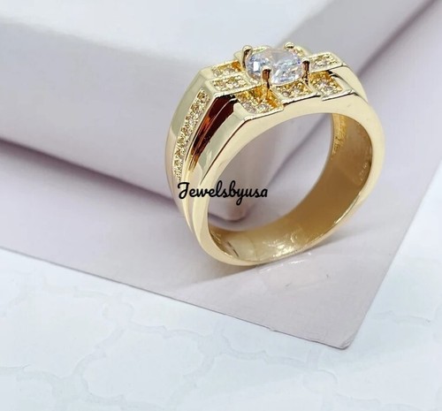 Gift For Men's 100% Genuine Moissanite Square Ring 14k Yellow Gold Plated Silver - Picture 6 of 8