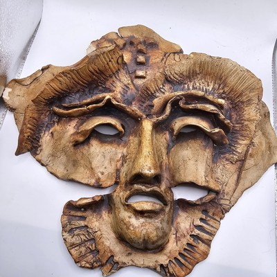 Studio Art Pottery Face Mask Art Signed Farrell Brutalist 3D Sculpture Estate Fi