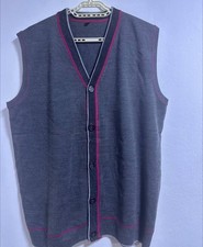 Classic VNeck Knitted Cardigan Vest - Charcoal Grey with Burgundy Trim - Size M