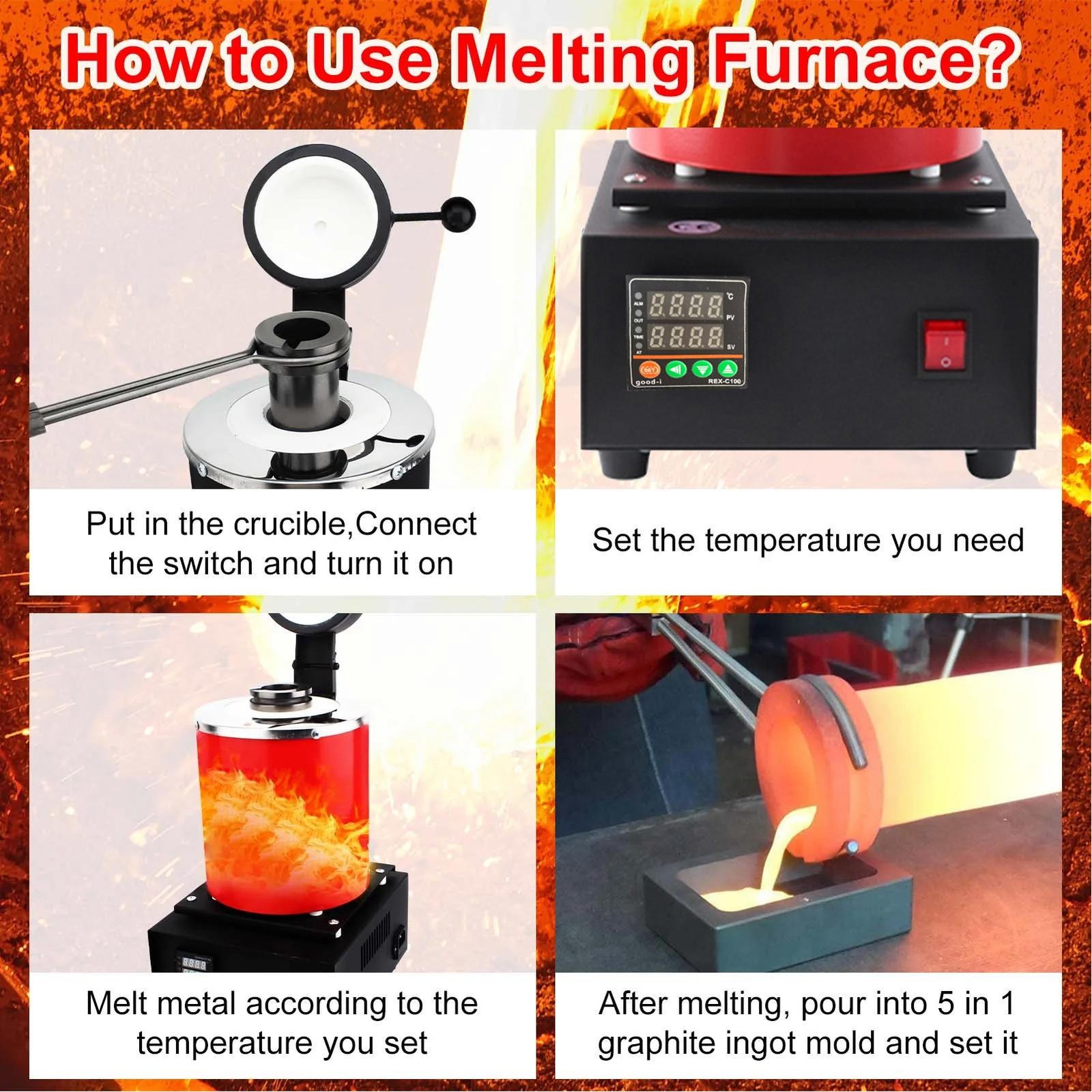 3KG Electric Melting Furnace Gold Metal Smelter 2102℉ Crucible Ingot Mold New-