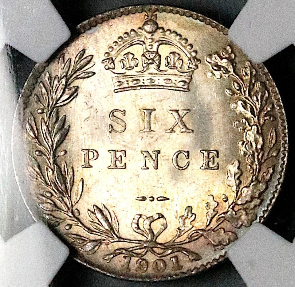 1901 NGC MS 65 Victoria 6 Pence Great Britain Gem Sterling Silver Coin 25112205C - Image 4 of 4