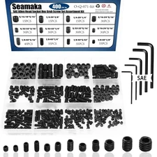 400 Pcs SAE Set Screw Assortment Kit, 12 Sizes, 1/8"-40 to 5/16"-18