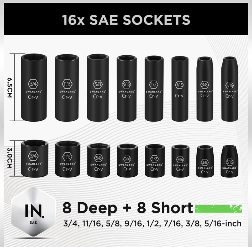 SWANLAKE GARDEN TOOLS 3/8 Drive Impact Socket Set, 50-Piece Standard SAE 5/16... - Image 2 of 4