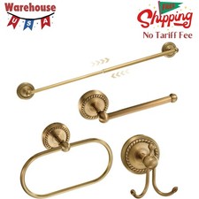 4 Pcs Antique Brass Gold Bathroom Accessories Set Wall-Mounted Towel Rack