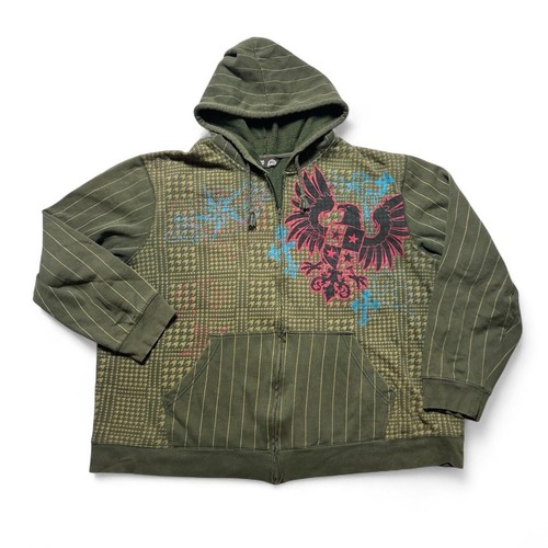 No Boundaries Nobo Vintage Y2k Green Houndstooth AOP Eagle Cross Hoodie XL