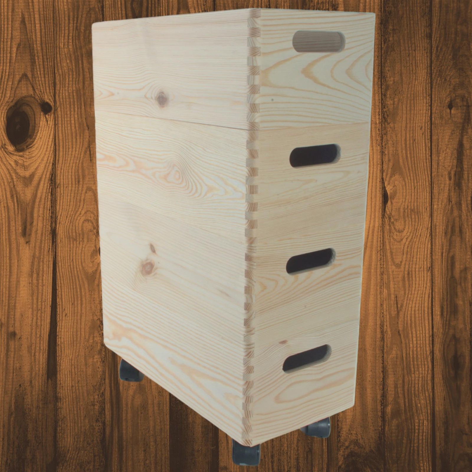 4 Tier Narrow Wooden Crate Storage Tower Stackable Wheeled Boxes 40x20x57.5 cm