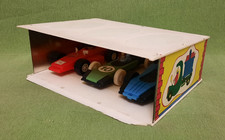 RARE Vintage Pressed Steel Metal Auto Garage with 3 Cars Russian Soviet Toy USSR