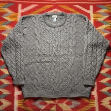 L.L. Bean Fisherman Sweater Men's Grey Size L Cable Knit Wool Made in Ireland