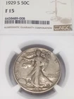 1929 S WALKING LIBERTY HALF DOLLAR  NGC F15