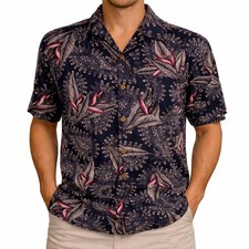 Caribbean Joe Hawaii Aloha Hemd M Blumen Abstrakt Geometrisch Schwarz Viskose