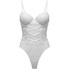 Fashion Wildcat White Lace Bodysuit Lingerie Underwire Ribbon T1089 Lg NEW 150