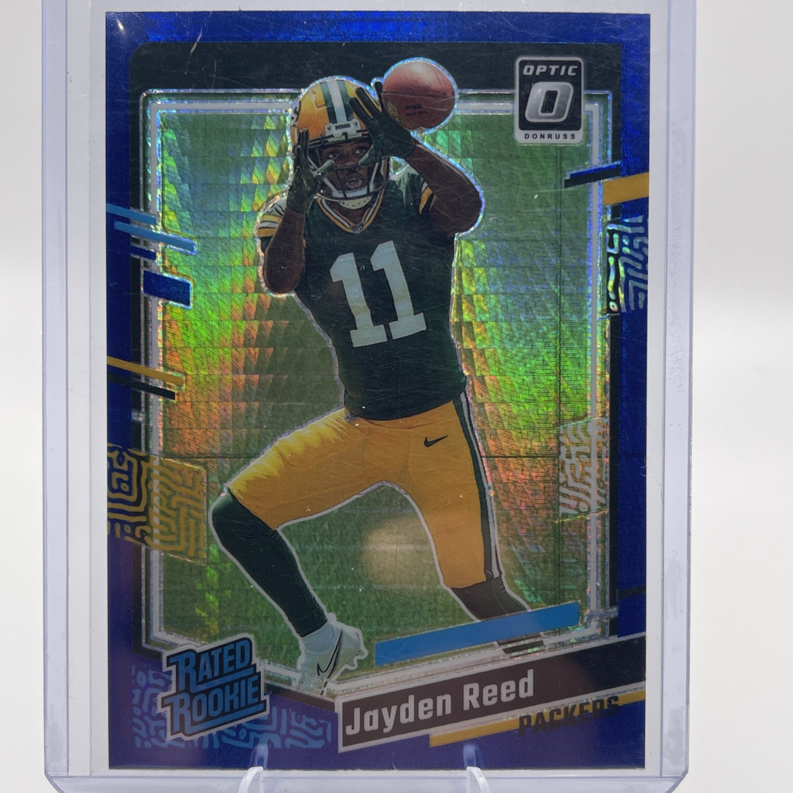 2023 Panini Donruss Optic - Rated Rookie Jayden Reed #239 Blue Hyper Prizm (RC)