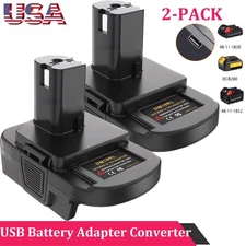2x USB Battery Adapter Converter for Dewalt 20V Milwaukee 18V to Ryobi 18V Tool