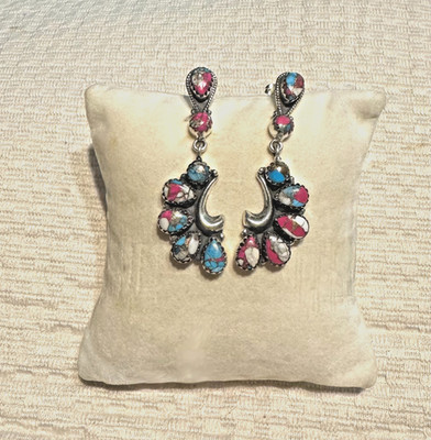 Zuckerwatte Türkis Edelstein Handarbeit 925 Sterling Silber Schmuck Ohrringe