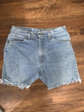 VTG Y2k 90s Levi's 550 Distressed Cutoff Shorts Light Wash Orange Tab Size 31