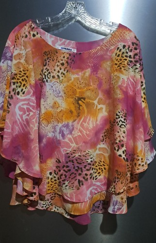 Ladies Peter Nygard Shirt Pink Orange Leopard Flowing Cape Poncho 2X - Picture 1 of 10