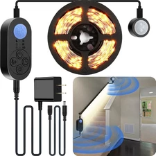 Dual Motion Sensor Light Indoor - Plug-in Motion Activated Step Light Strip w...