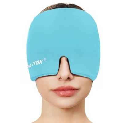 EXQUISLIFE Migraine Headache Relief Cap, Gel Ice Head Wrap, Hot Medium, Blue