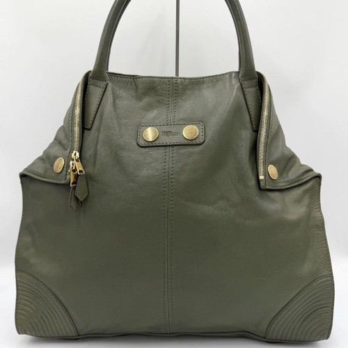 Alexander McQueen De Manta Tote Bag Khaki Leather Logo Handbag Large Gold