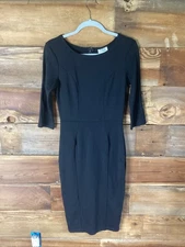 Unique Vintage Black Wiggle Dress Retro Pinup Midi Cocktail Classic LBD Sz 4