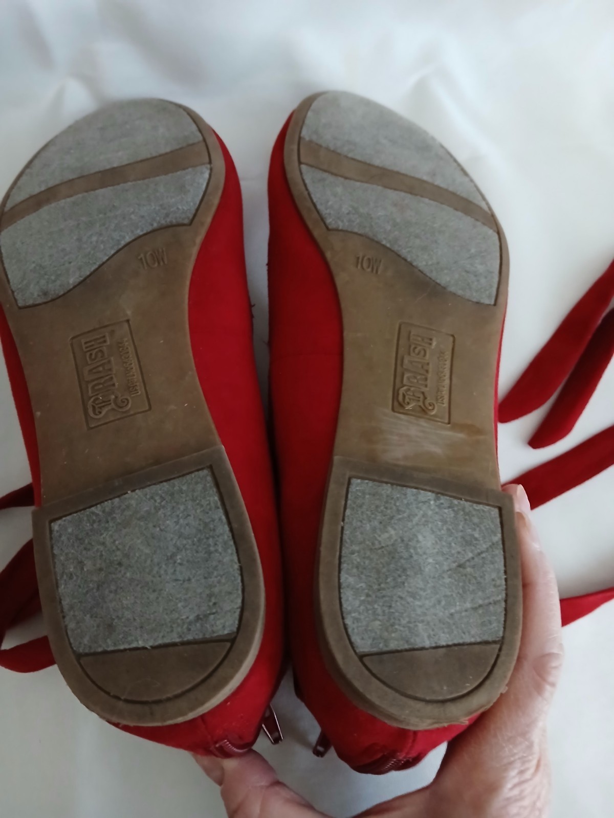 SAOLA Ballerine BRASH donna US 10 W rosse ecopelle scamosciata stringate tacco cerniera suola antiscivolo