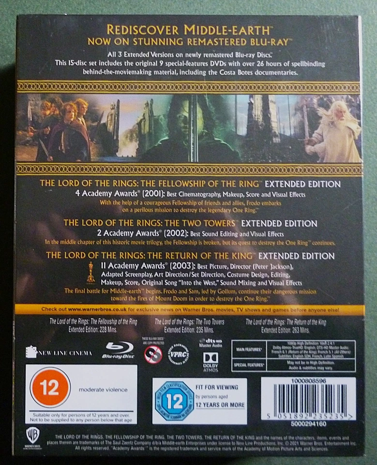 THE LORD OF THE RINGS TRILOGY EXTENDED EDITIONS REMASTERED BLU-RAY BOX SET *NEW* - Image 2 of 2