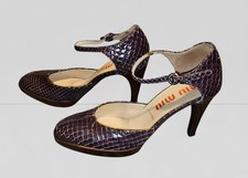 Designer MIU MIU Dark Purple Python Leather Platform Pumps/Heels Size 36.5
