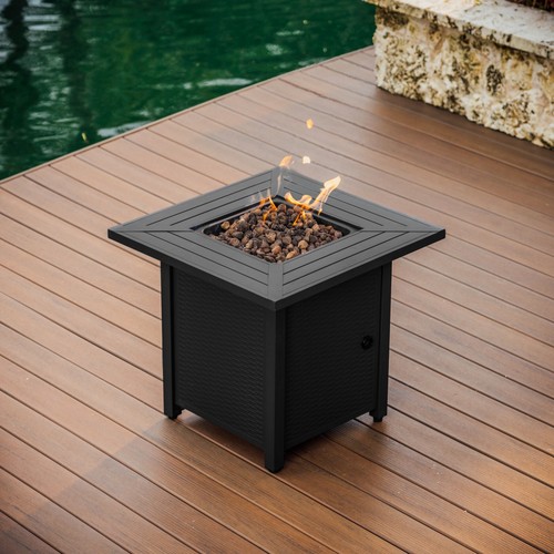 28" Outdoor Wicker Propane Fire Pit Table with Weatherproof Protective Cover - Picture 9 of 20
