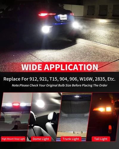 LASFIT LED Reverse Back Up Light Bulb 921 912 W16W T15 906 916 Super White 6000K - Picture 9 of 11