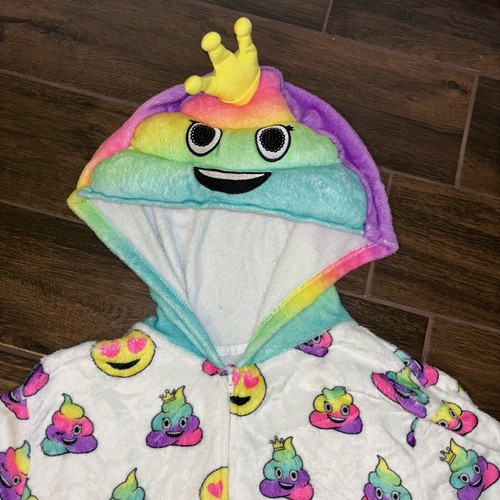 Justice Rainbow Emoji Poop Onepiece Plush Hood Zip Up Teen Tween Girls Sz 20 - Picture 2 of 3