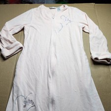Jasmine Rose Embroidered Velour Pink Full Zip House Coat Robe Small S/P Mumu VTG