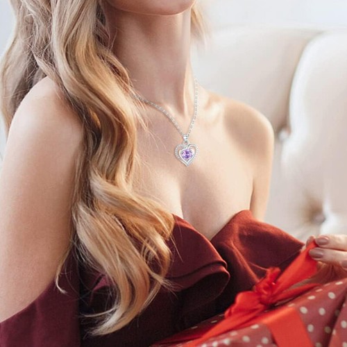 925 Sterling Silver CZ Birthstone Heart Necklace Gifts For Women Her Mother Wife - Picture 7 of 27